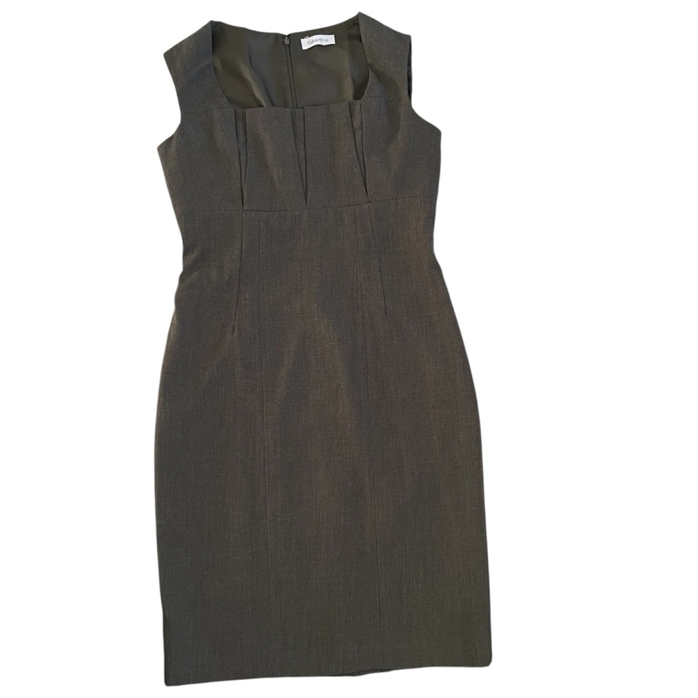 Calvin Klein Charcoal Brown Sleeveless Midi Sheath Dress Sz: S/M